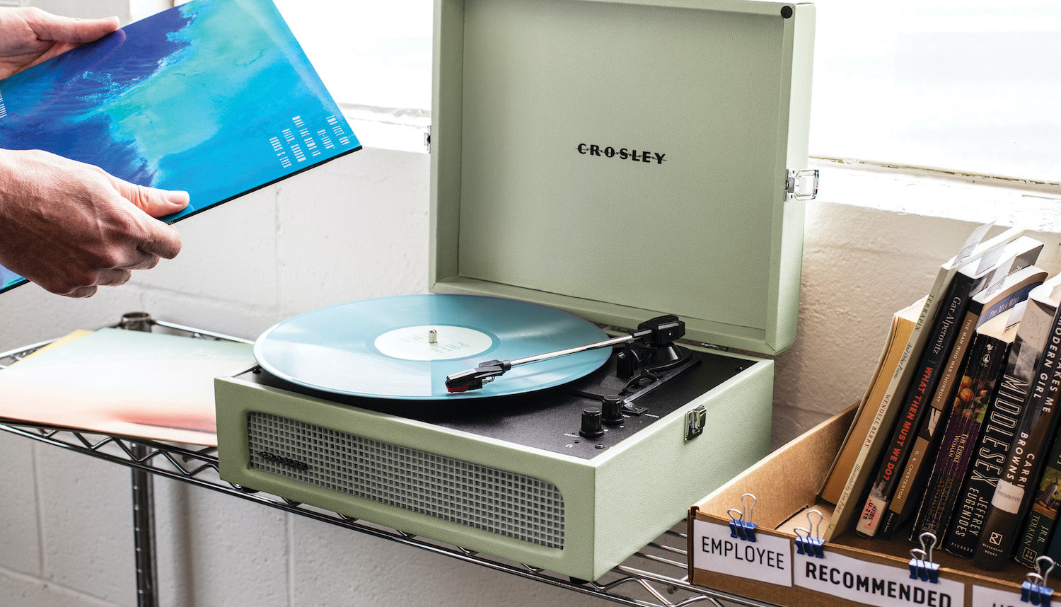 Image of Crosley Voyager Portable Record Player with Bluetooth Receiver Light Green